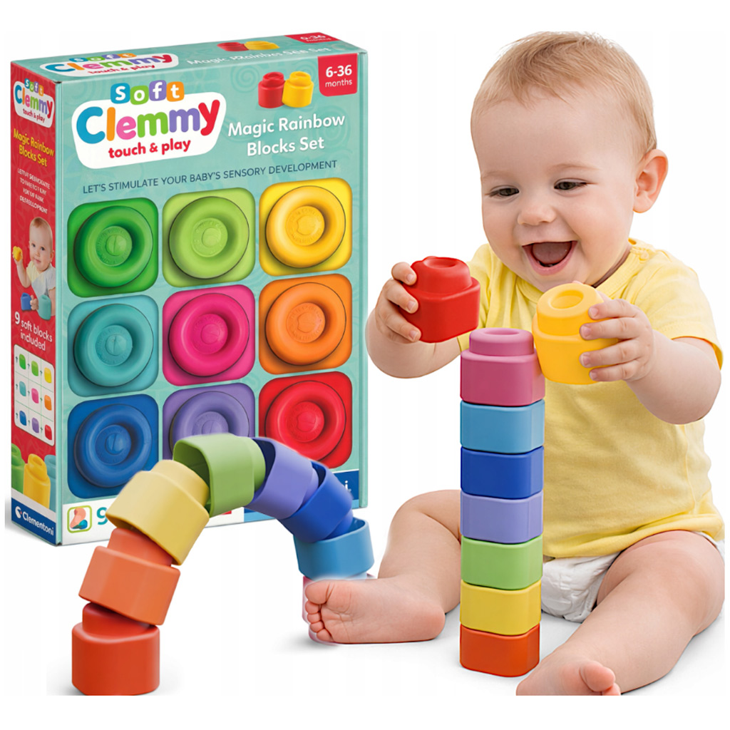 Clemmy: Szivárvány színei puha 9db-os építőkocka szett - Clementoni kép 2