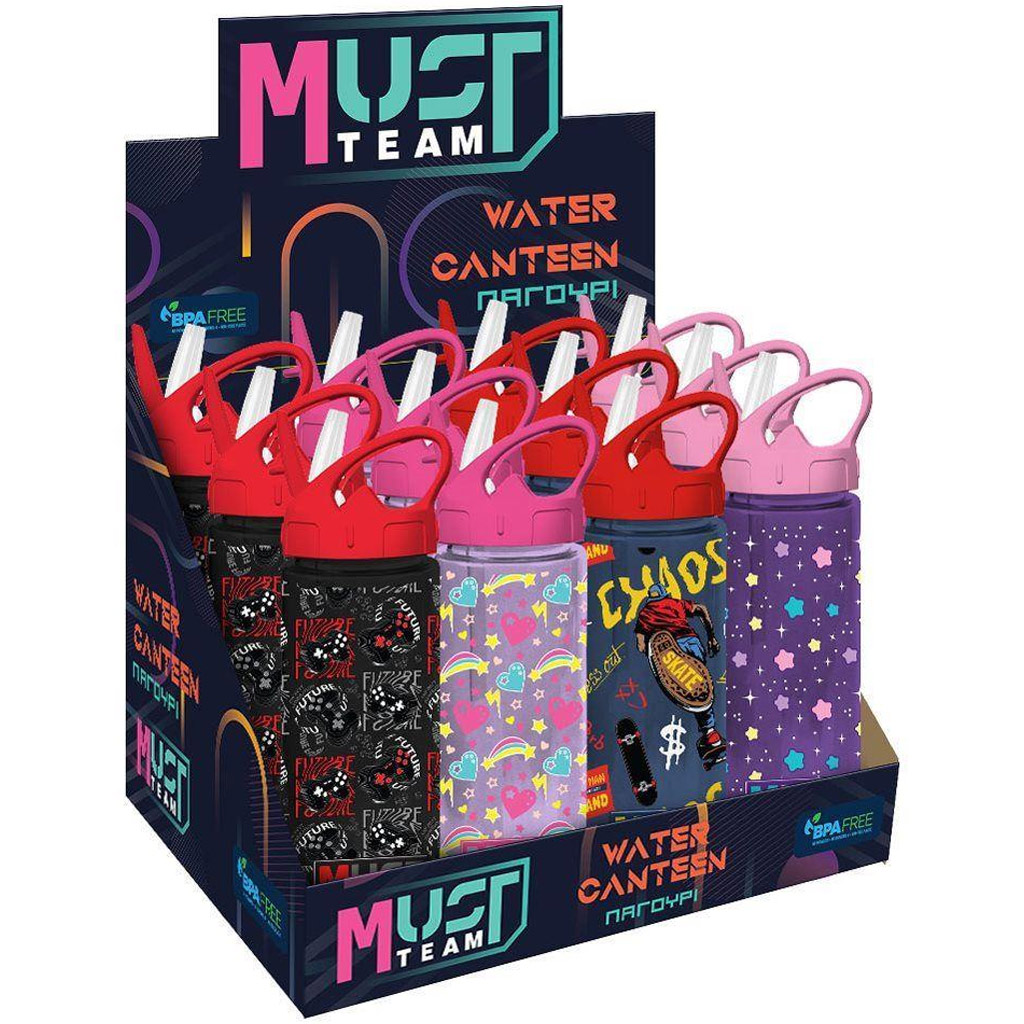 Luna: Must Team mintás műanyag kulacs szívószállal többféle változatban 500ml 1db