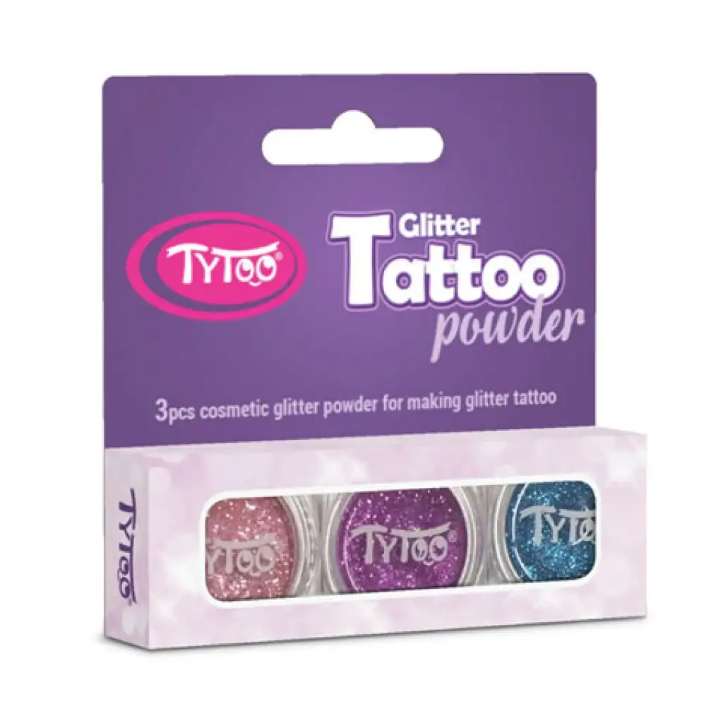 TyToo: Babarózsaszín, türkizkék és mályva síznű csillámpor szett 3x2,5ml