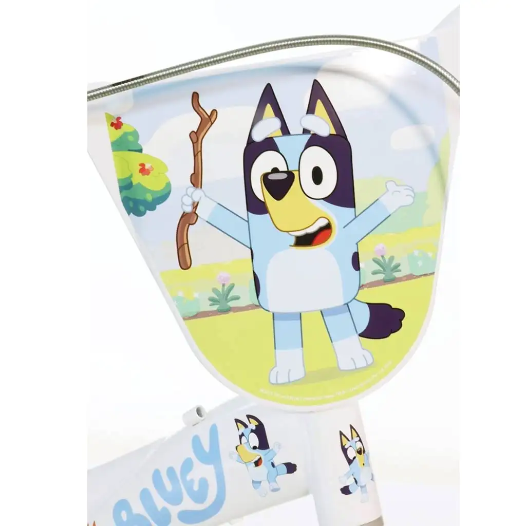 Bluey 12” gyerek bicikli kulacstartóval és oldalkerekekkel fehér-kék-zöld színben – Dino Bikes kerékpár kép 3