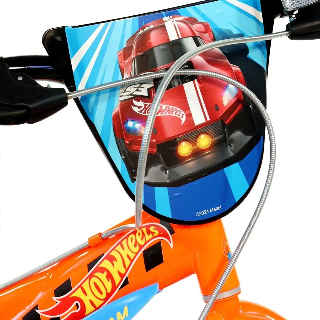 Hot Wheels 14” gyerek bicikli kulacstartóval és oldalkerekekkel narancssárga-fekete színben – Dino Bikes kerékpár kép 4