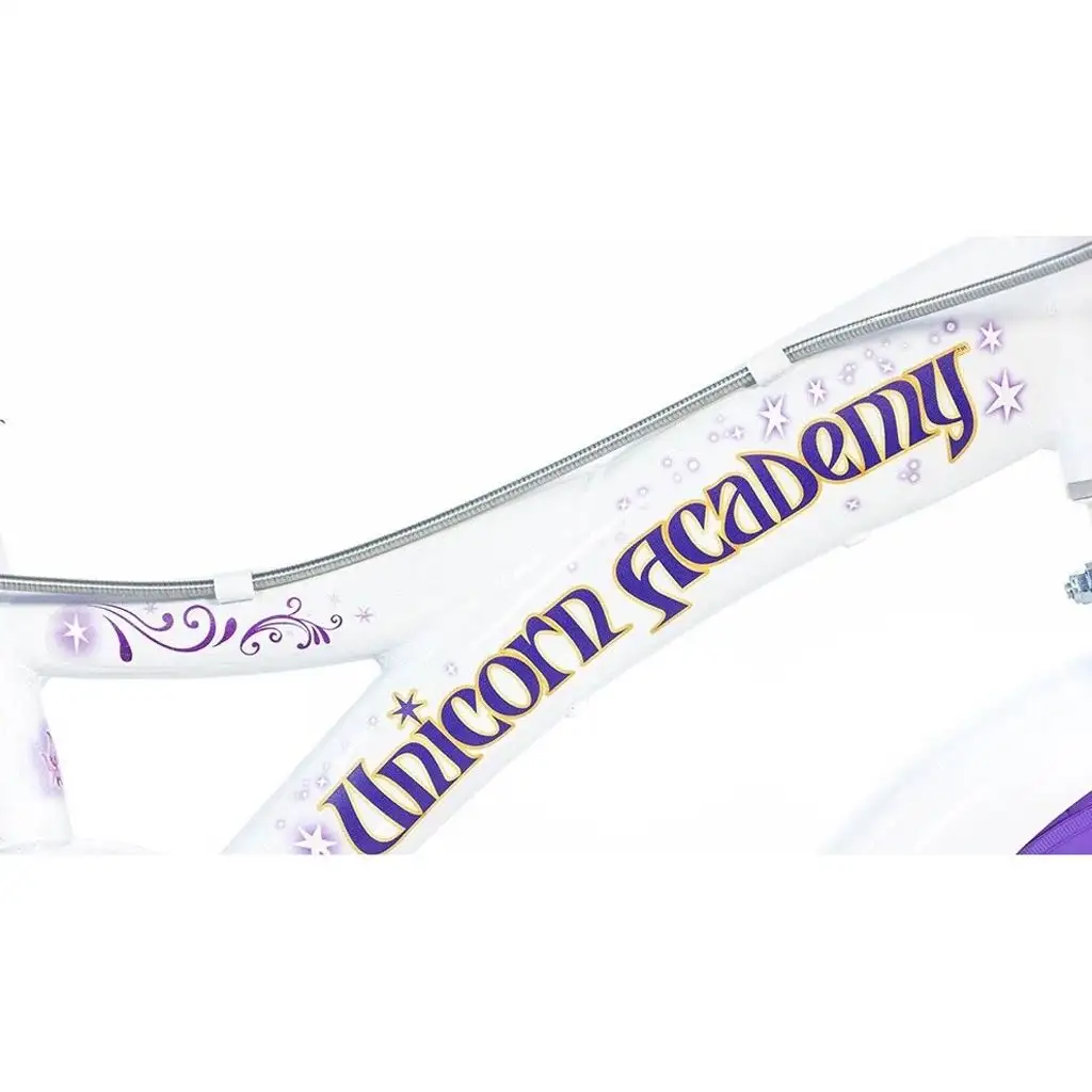 Unicorn Academy 16” gyerek bicikli kosárral és babaüléssel lila-fehér színben – Dino Bikes kerékpár kép 2