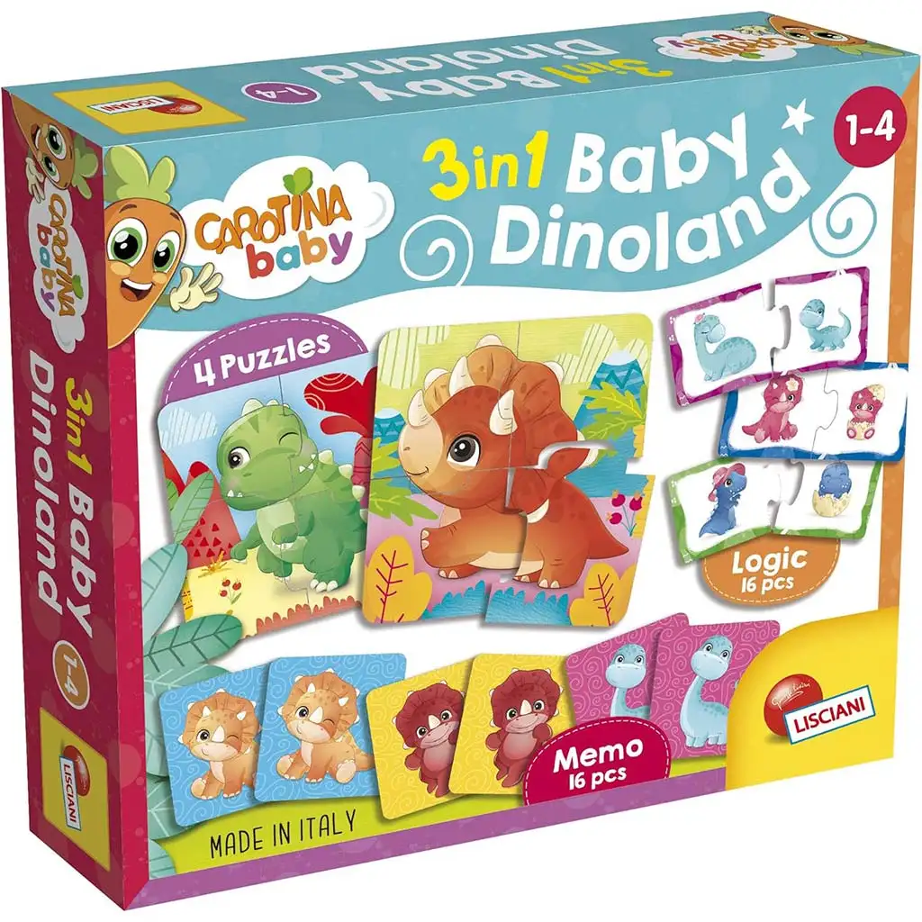 Carotina baby: Dinoland 3 az 1-ben memo, puzzle és párosító játék - Lisciani