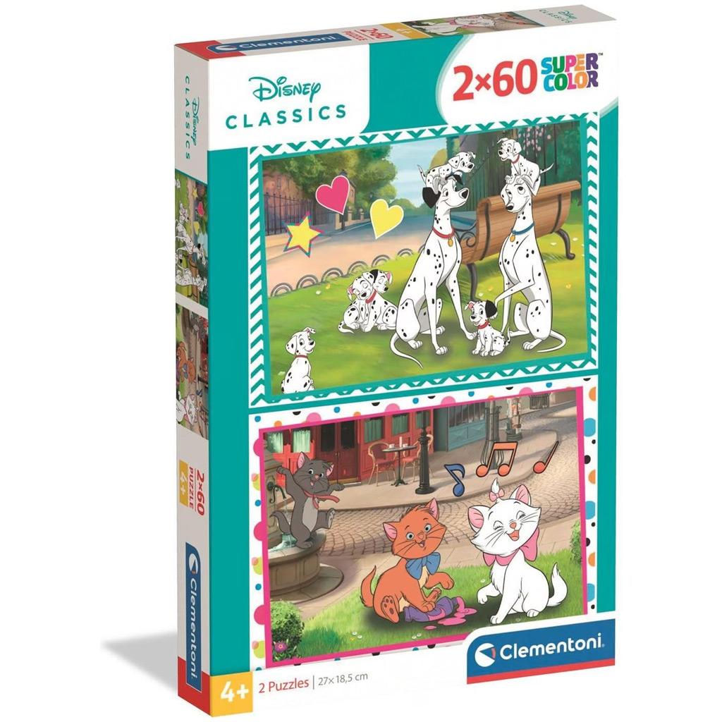 Disney Klasszisok 101 kiskutya és Macskarisztokraták 2x60db-os Supercolor puzzle - Clementoni