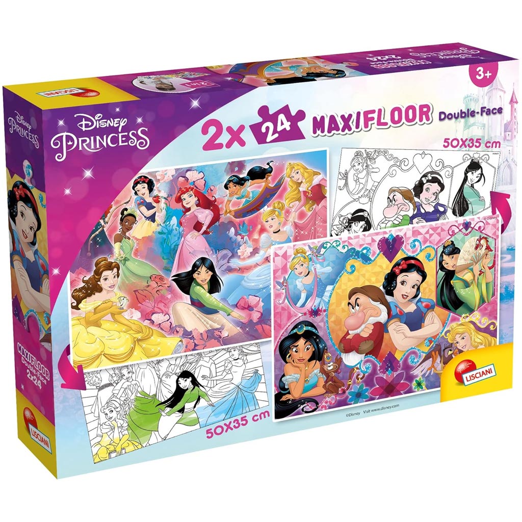 Disney Hercegnők 2 az 1-ben 2x24db-os maxi puzzle és színező - Lisciani