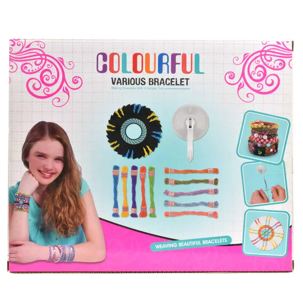 DIY Csináld magad karkötő készítő játékszett színes fonalakkal és gyöngyökkel kép 3