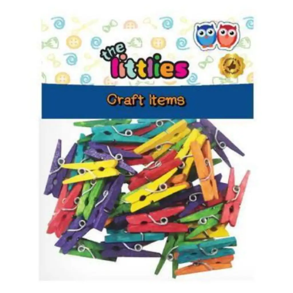 Dekor színes fa csipesz 25mm 45db-os