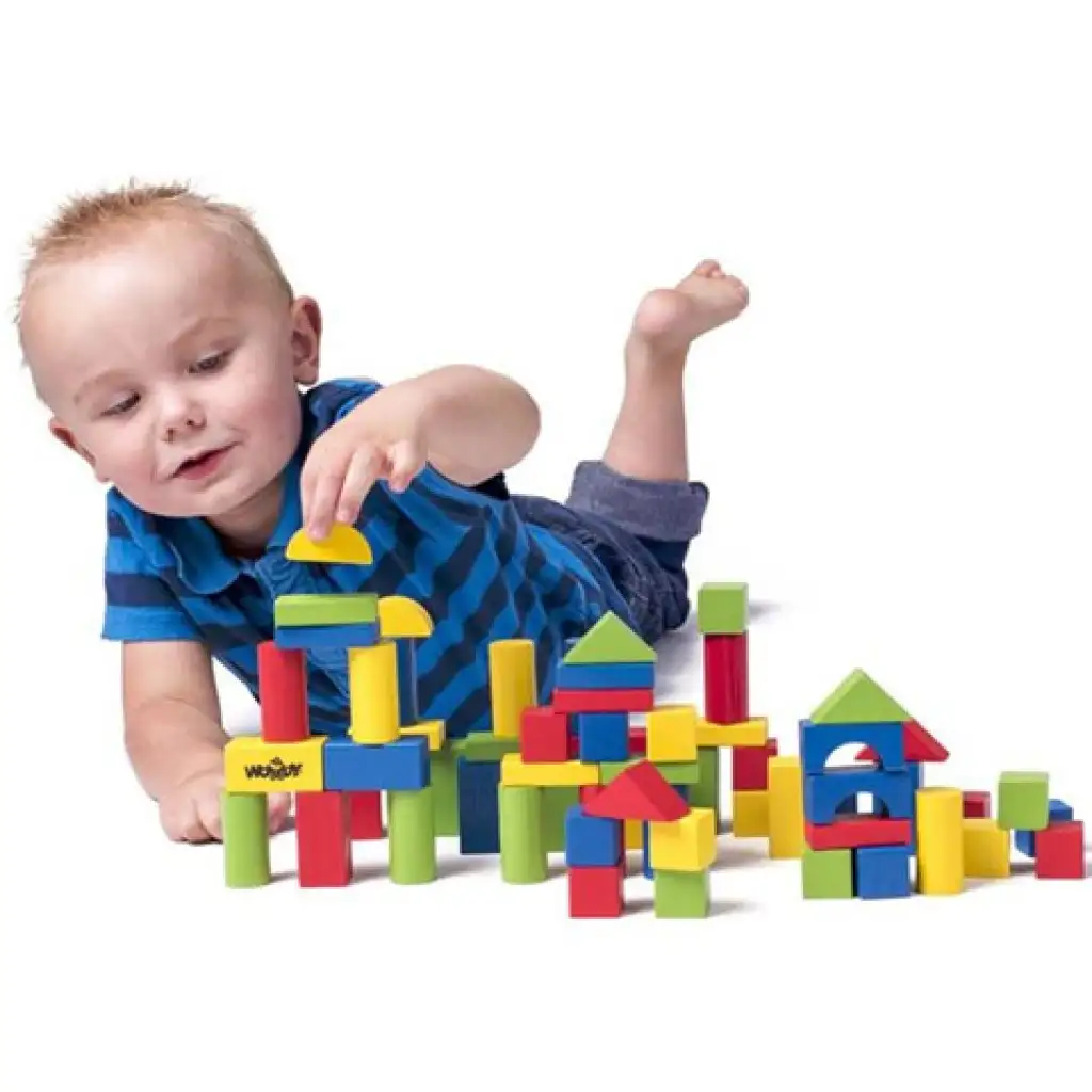 Fa építőkocka 50db-os készlet formaválogató dobozzal - Woodyland kép 3