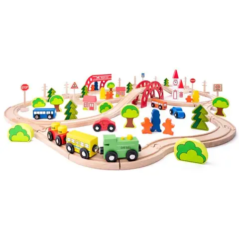 Fa vasútpálya szett híddal és megállóval - Woodyland