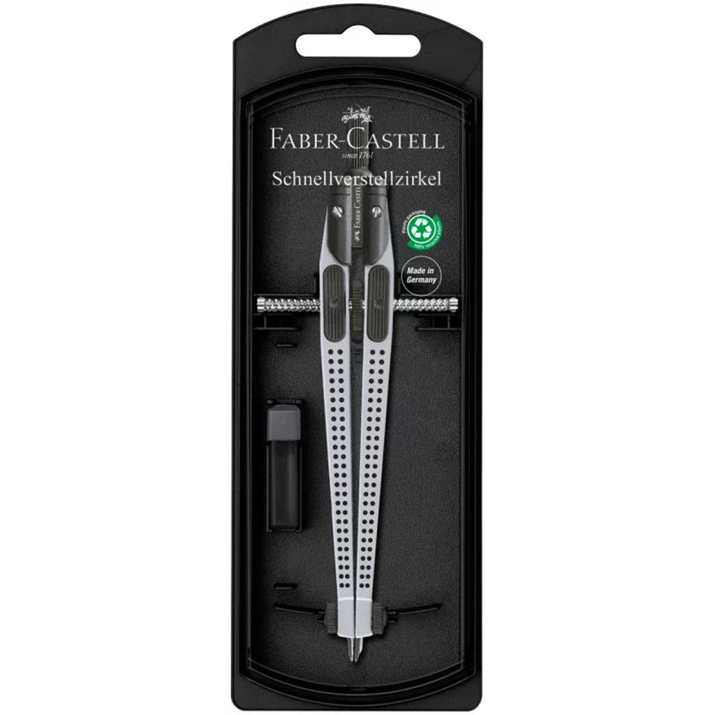 Faber-Castell: Gyorsállítós Körző GRIP – Ezüst színben, ergonomikus kialakítással