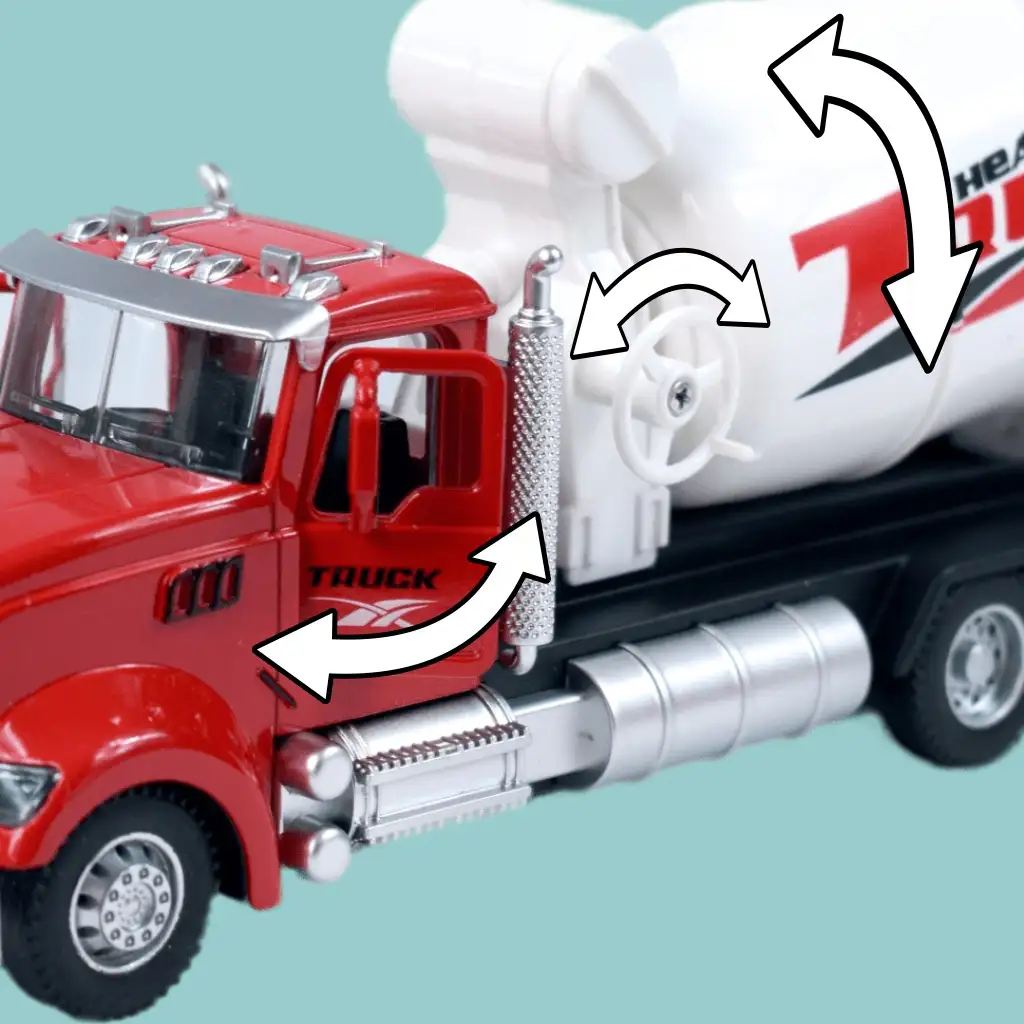 Heavy Duty Truck: Hátrahúzós fém betonkeverő mixer teherautó modell nyitható ajtókkal és forgó dobbal 1/36 kép 5