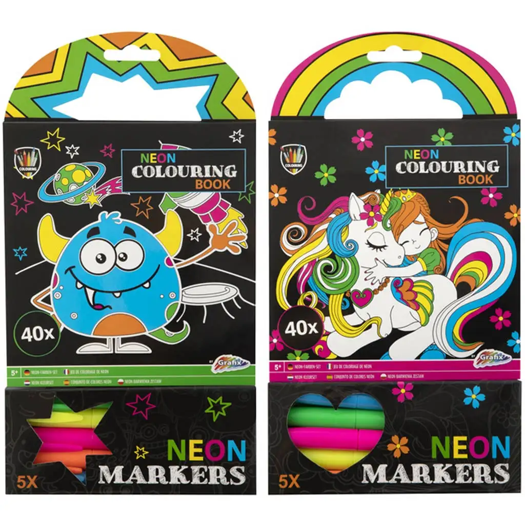 Grafix Neon 40 lapos kifestő készlet 5db filctollal