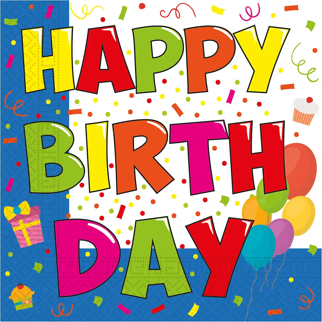 "Happy Birthday" feliratú papírszalvéta szett – 2 rétegű, 33x33 cm, 20db