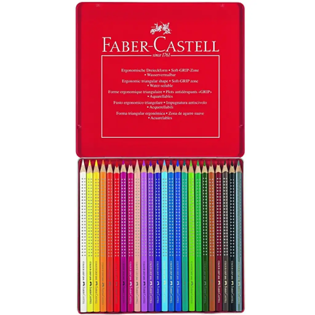 Háromszög alakú színes ceruza szett fém dobozban 24db - Faber-Castell kép 2
