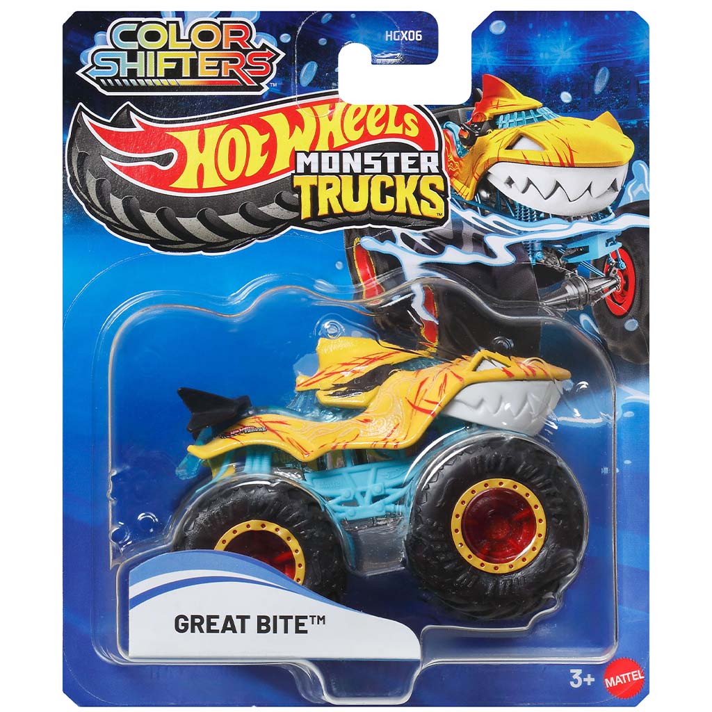 Hot Wheels Monster Truck: Great Bite színváltós kisautó 1/64 - Mattel