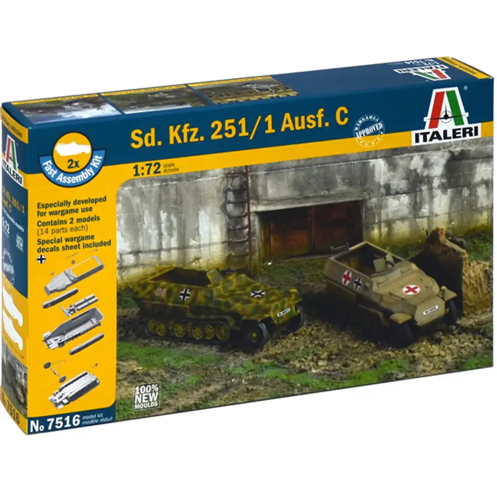 Italeri 1/72 Sd. Kfz. 251/1 Ausf. C féllánctalpas páncélozott járművek 2db-os makett szett kép 1