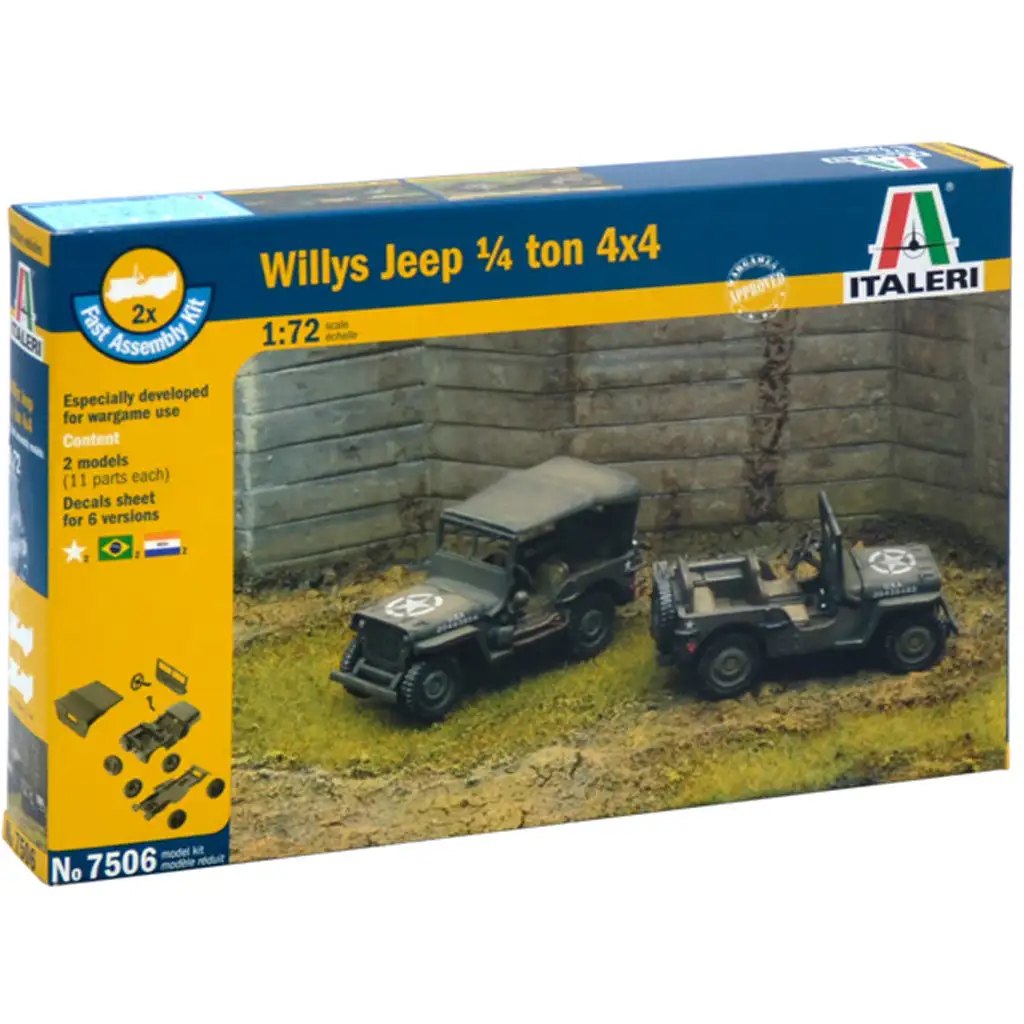 Italeri 1/72 Willys Jeep 1/4 ton 4x4 katonai járművek 2db-os makett szett kép 1