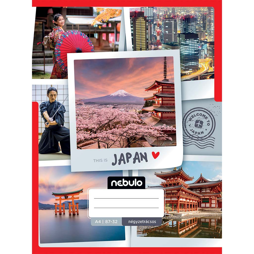 Nebulo: Tűzött kockás Japán mintás füzet 87-32 A/4