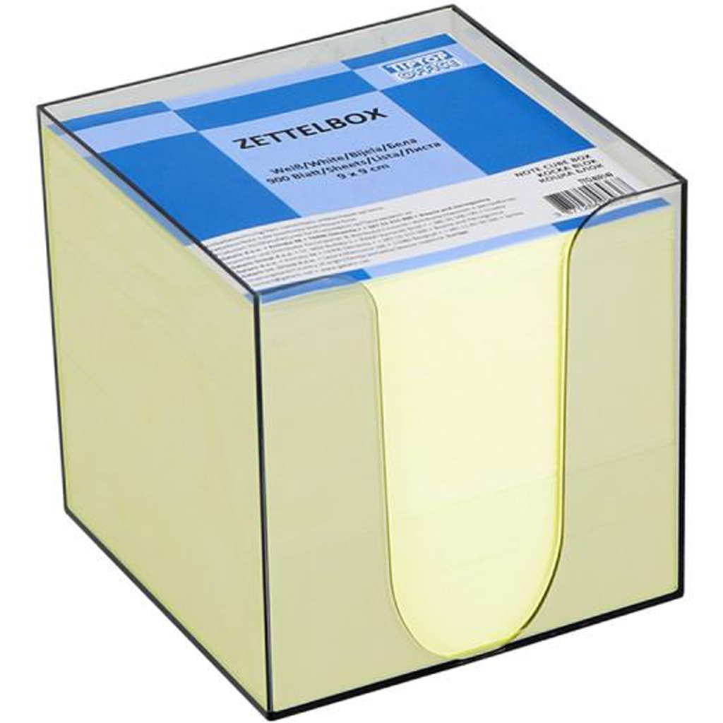 Spirit: Sárga jegyzettömb átlátszó tárolóban 900lapos 9x9x9cm