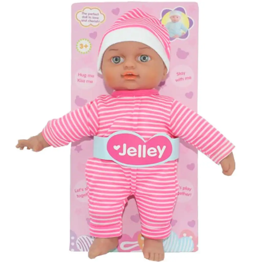Jelley baba csíkos ruhában 25cm