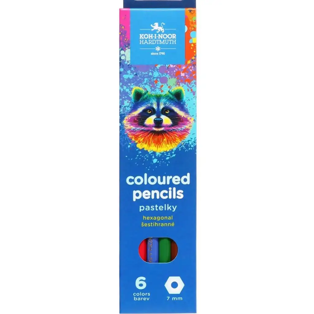 ICO: Koh-I-Noor 3551 Hatszögletű színes ceruza mosómedvés dobozban 6 darabos kép 1