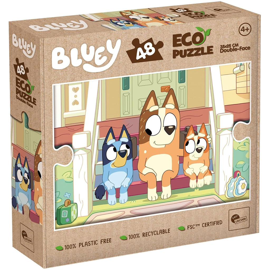 Bluey kutyusok a lépcsőn 2 az 1-ben 48db-os Eco mini puzzle és színező 35x25cm - Lisciani