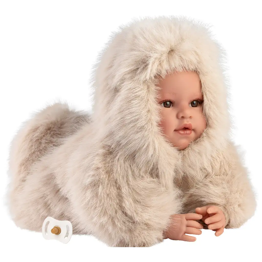 Llorens: Leo 45cm-es síró baba cumival krémszínű bársony bundában kép 2