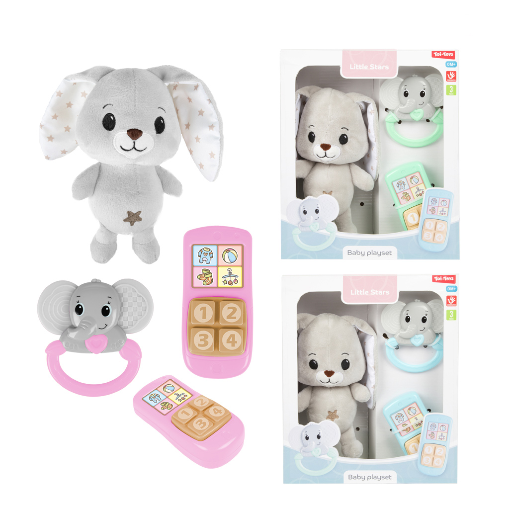 Little Stars plüss nyuszi csörgővel és telefonnal többféle változatban 1db