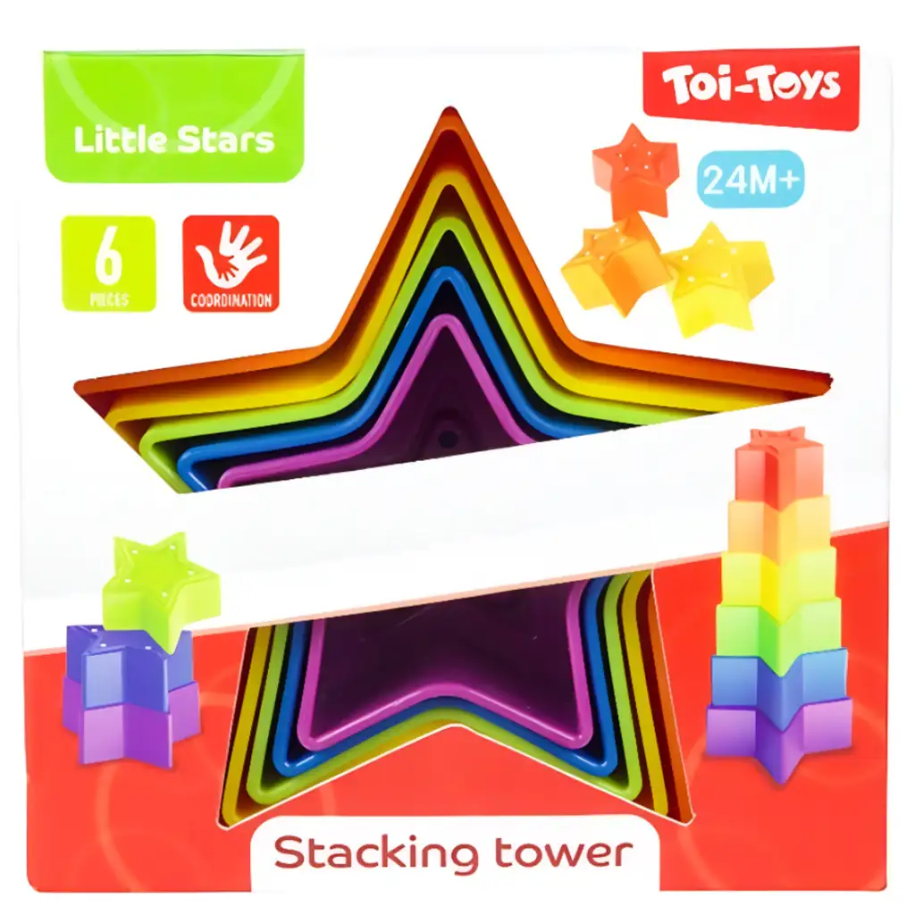 Little Stars: Színes csillag formájú toronyépítő bébijáték kép 2