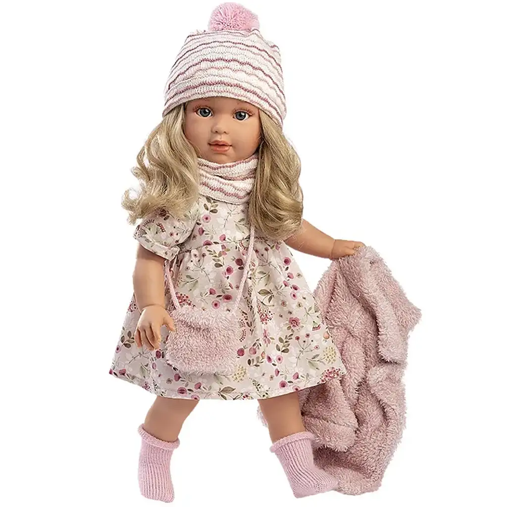 Llorens: Lucia 40cm-es baba virágos ruhában ridiküllel kép 2