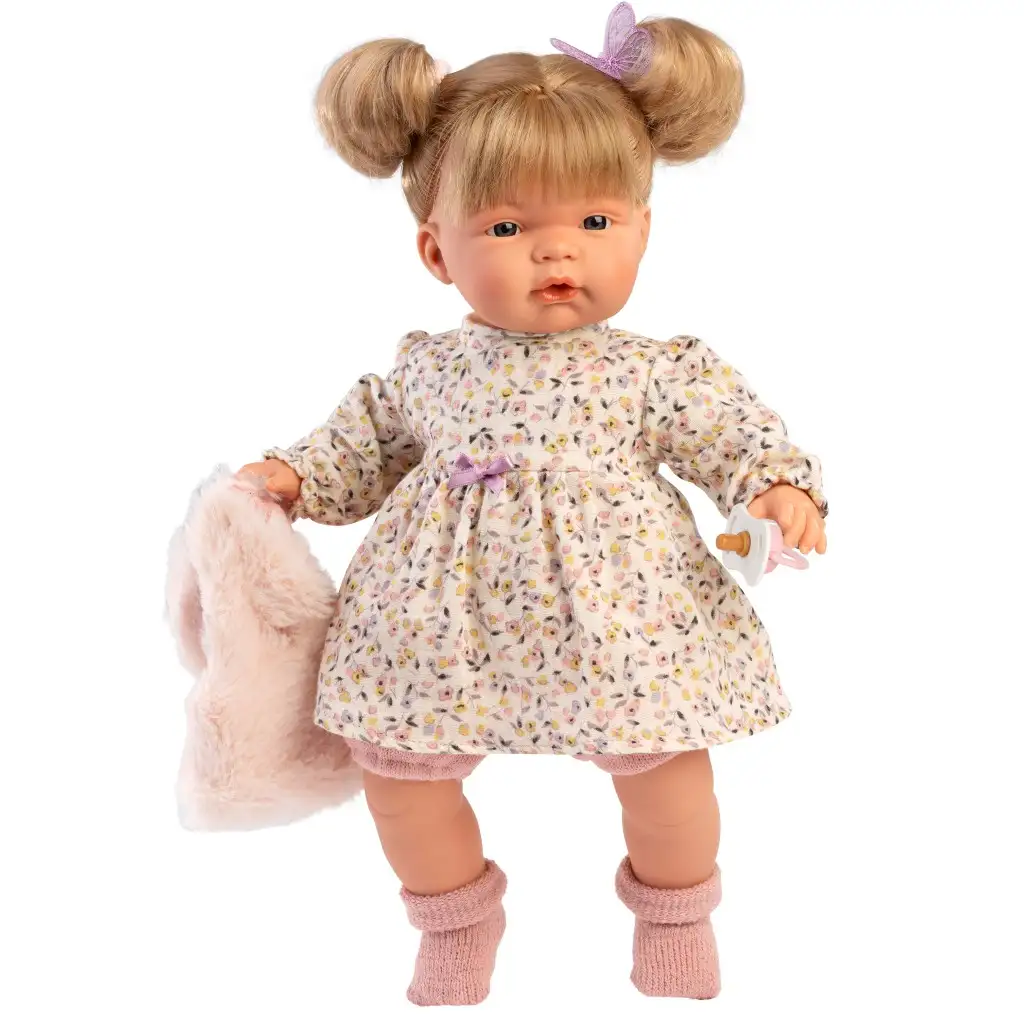 Llorens: Joelle 38cm-es baba hanggal szőrös mellényben kép 2