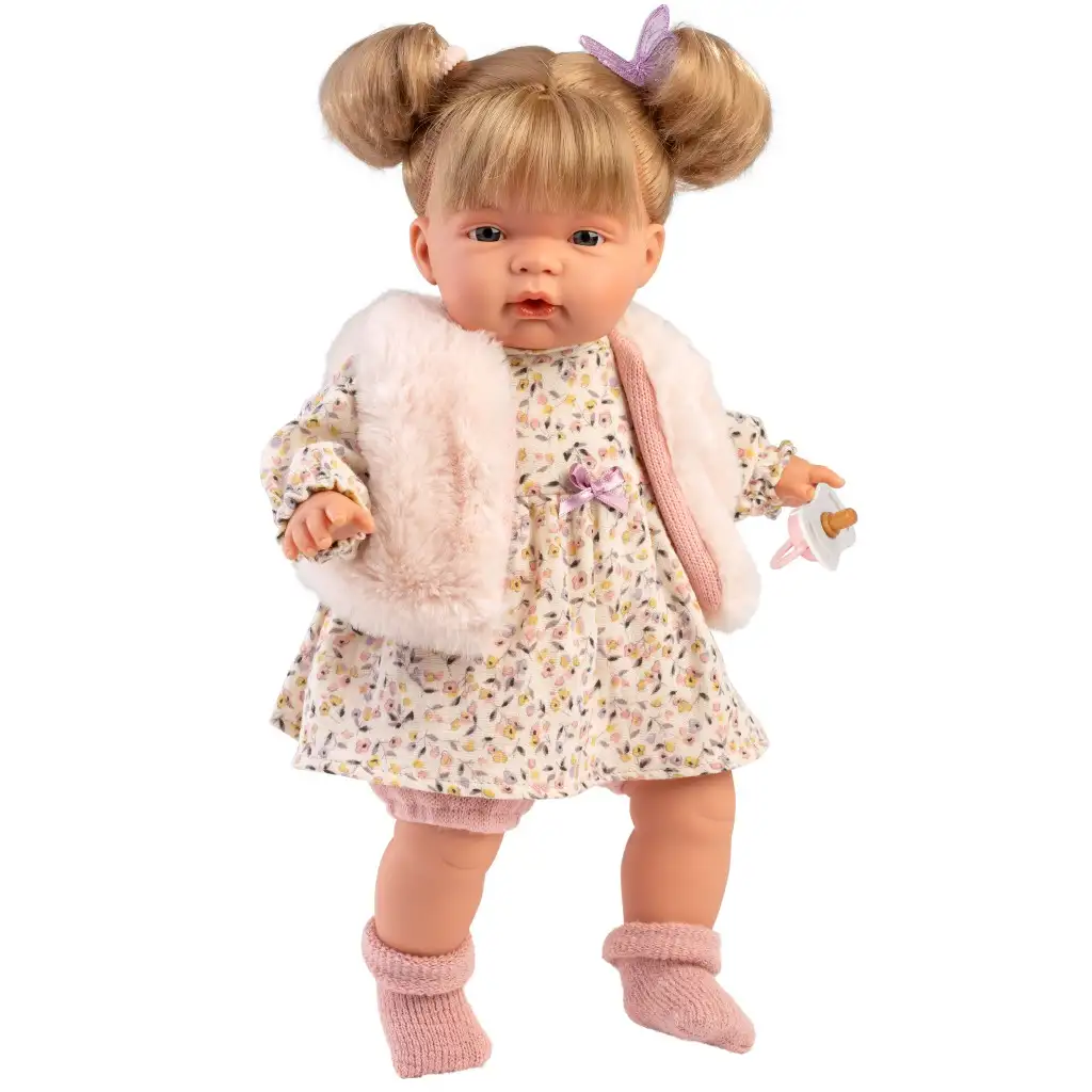 Llorens: Joelle 38cm-es baba hanggal szőrös mellényben kép 1
