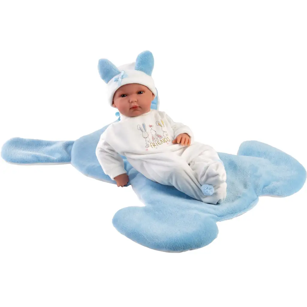 Llorens: Bimba 35cm-es baba kék nyuszis hálózsákkal kép 2