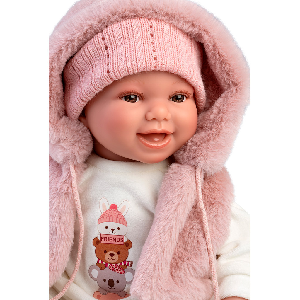 Llorens: Chloe 38cm-es síró baba rózsaszín mellényben kép 4