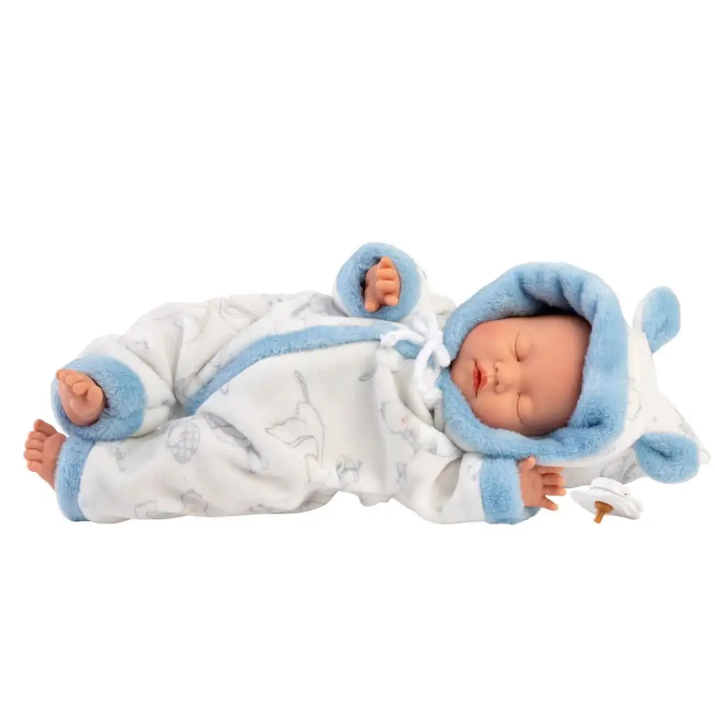 Llorens: Fiú csecsemő baba gólya mintás puha pizsamában 31cm kép 3