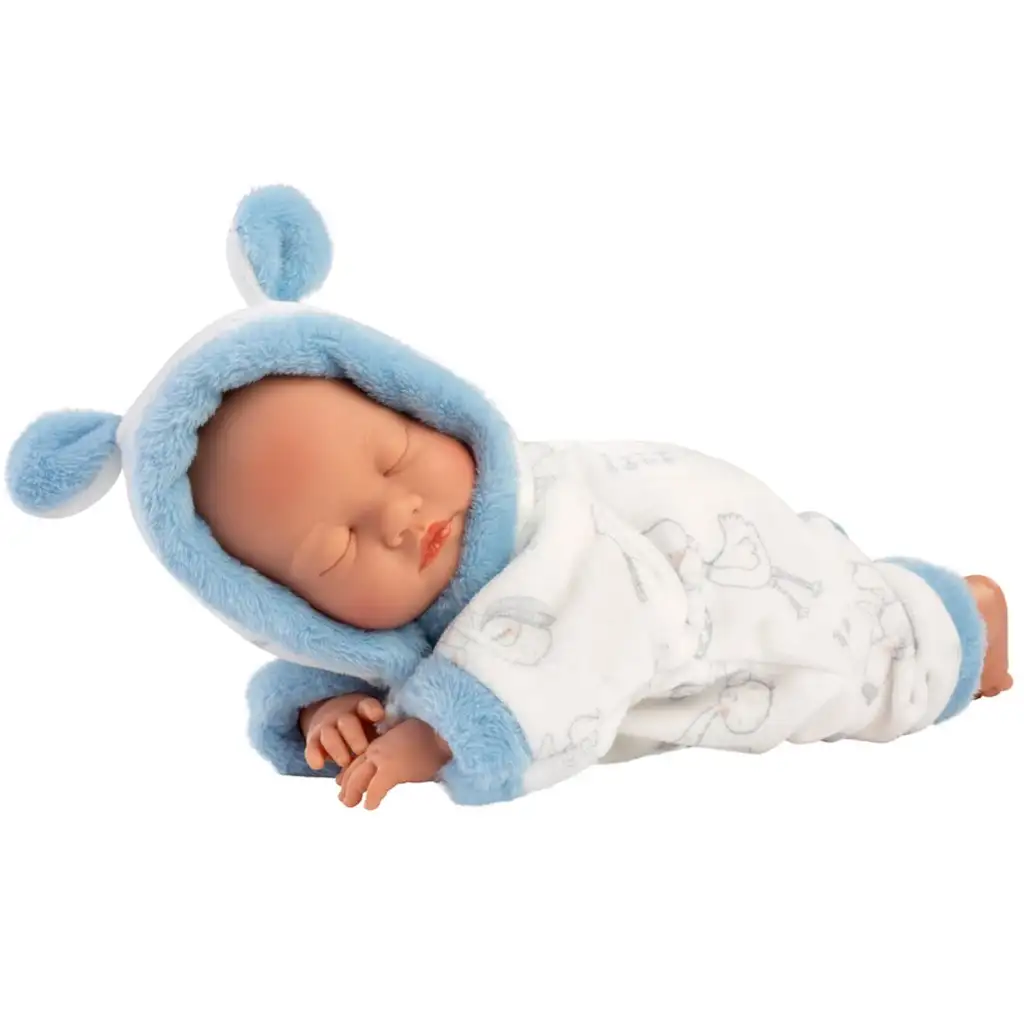 Llorens: Fiú csecsemő baba gólya mintás puha pizsamában 31cm kép 2