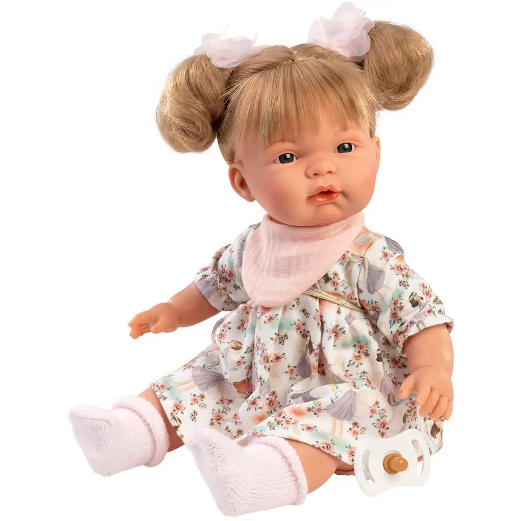 Llorens: Joelle 38cm-es síró baba cumival nyári ruhában kép 3