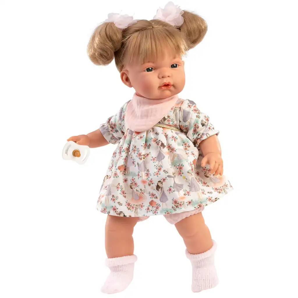 Llorens: Joelle 38cm-es síró baba cumival nyári ruhában kép 2