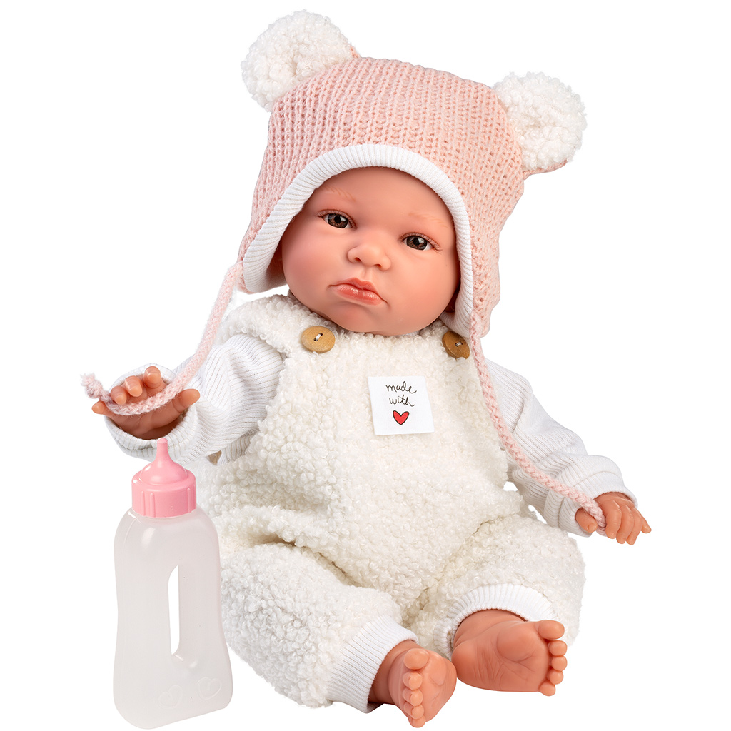 Llorens: Lara 38cm-es síró baba macifüles sapkában kép 2