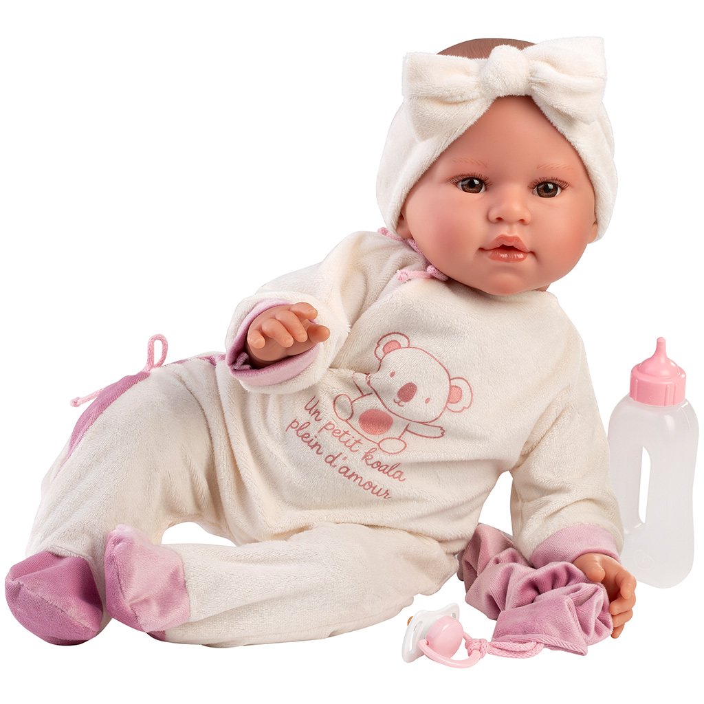 Llorens: Lea 45cm-es síró baba cumival koalás rugdalózóban kép 2