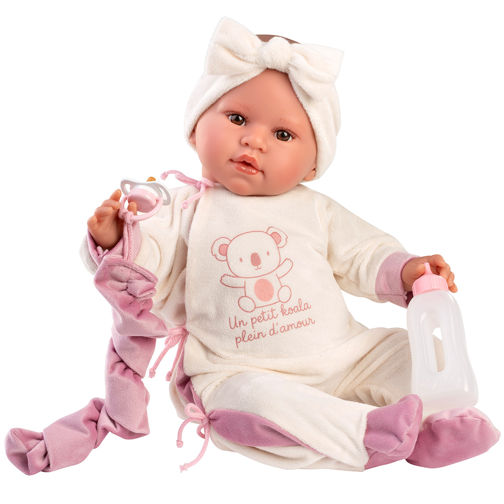 Llorens: Lea 45cm-es síró baba cumival koalás rugdalózóban