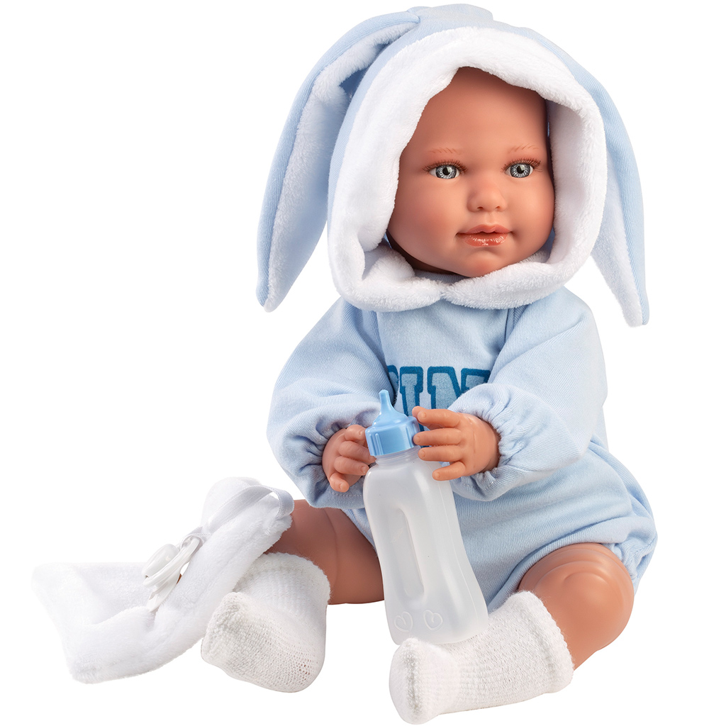 Llorens: Lino 45cm-es síró baba nyuszifüles babaruhában