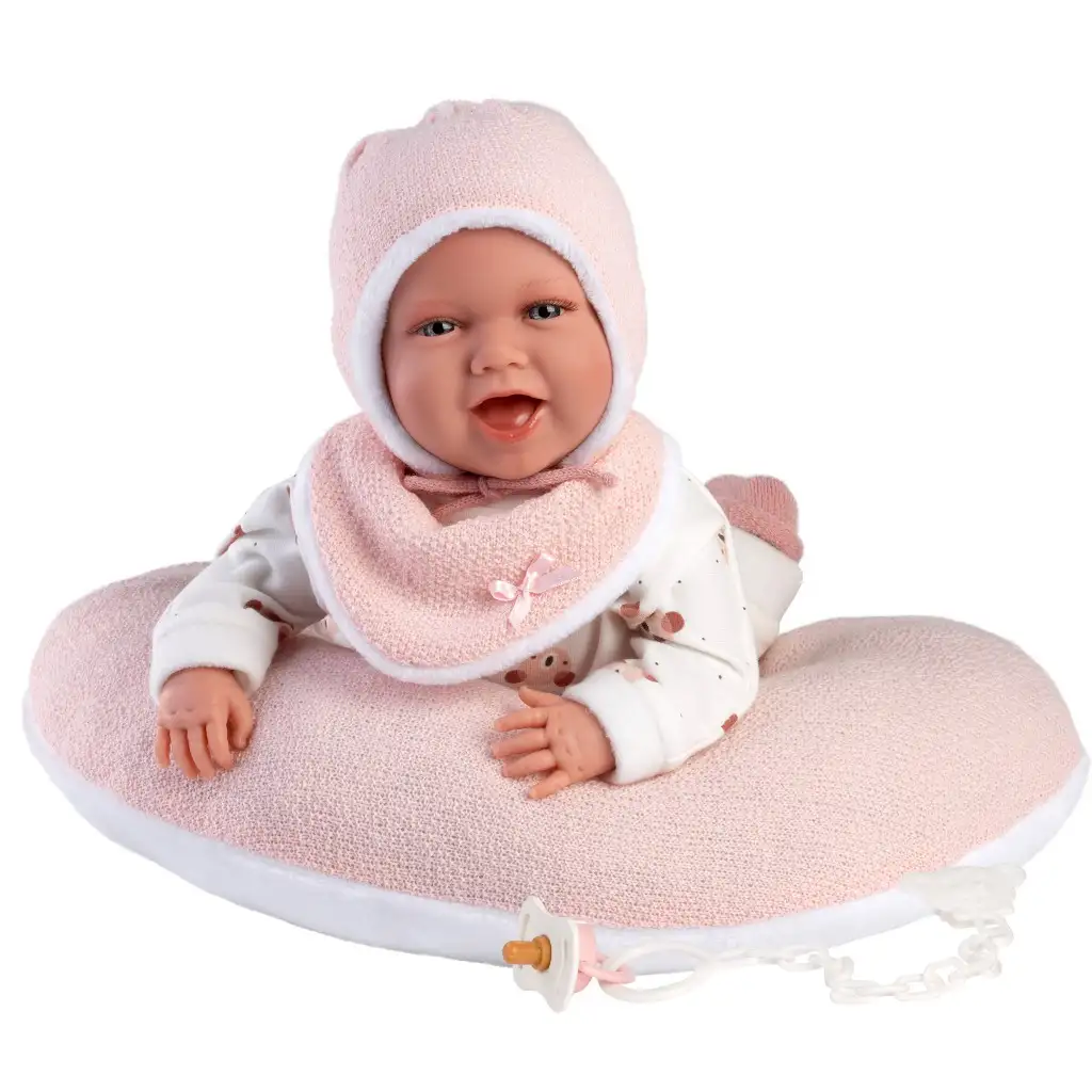 Llorens: Mimi 42cm-es baba hanggal, pocak párnával macis ruhában kép 2