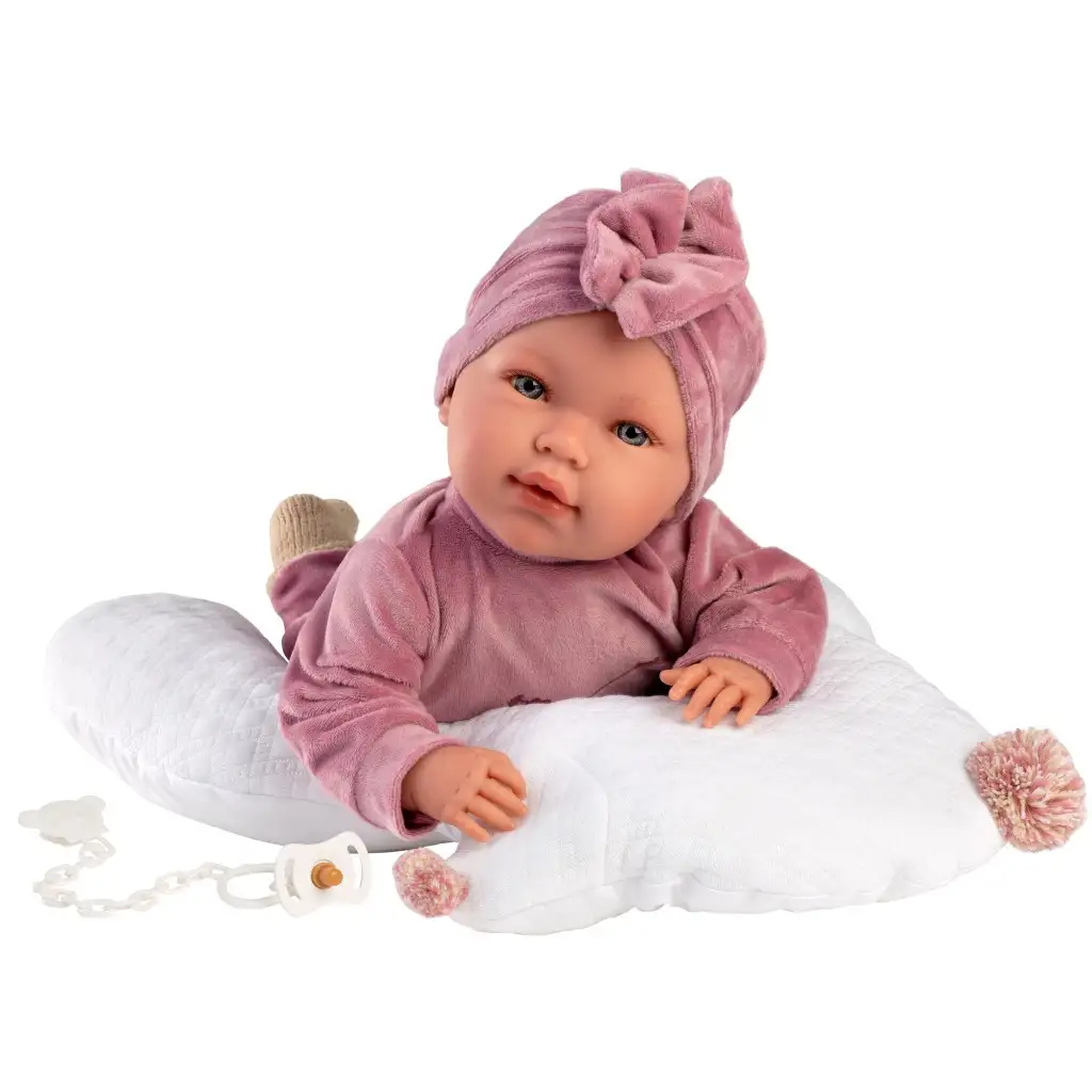 Llorens: Mimi Llorana 42cm-es baba hanggal, macis kezeslábasban párnával kép 2