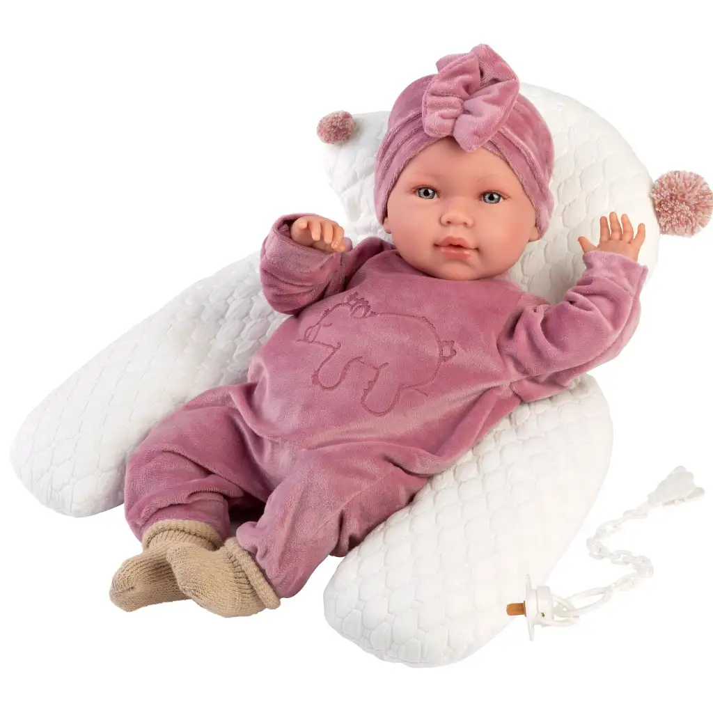 Llorens: Mimi Llorana 42cm-es baba hanggal, macis kezeslábasban párnával kép 1