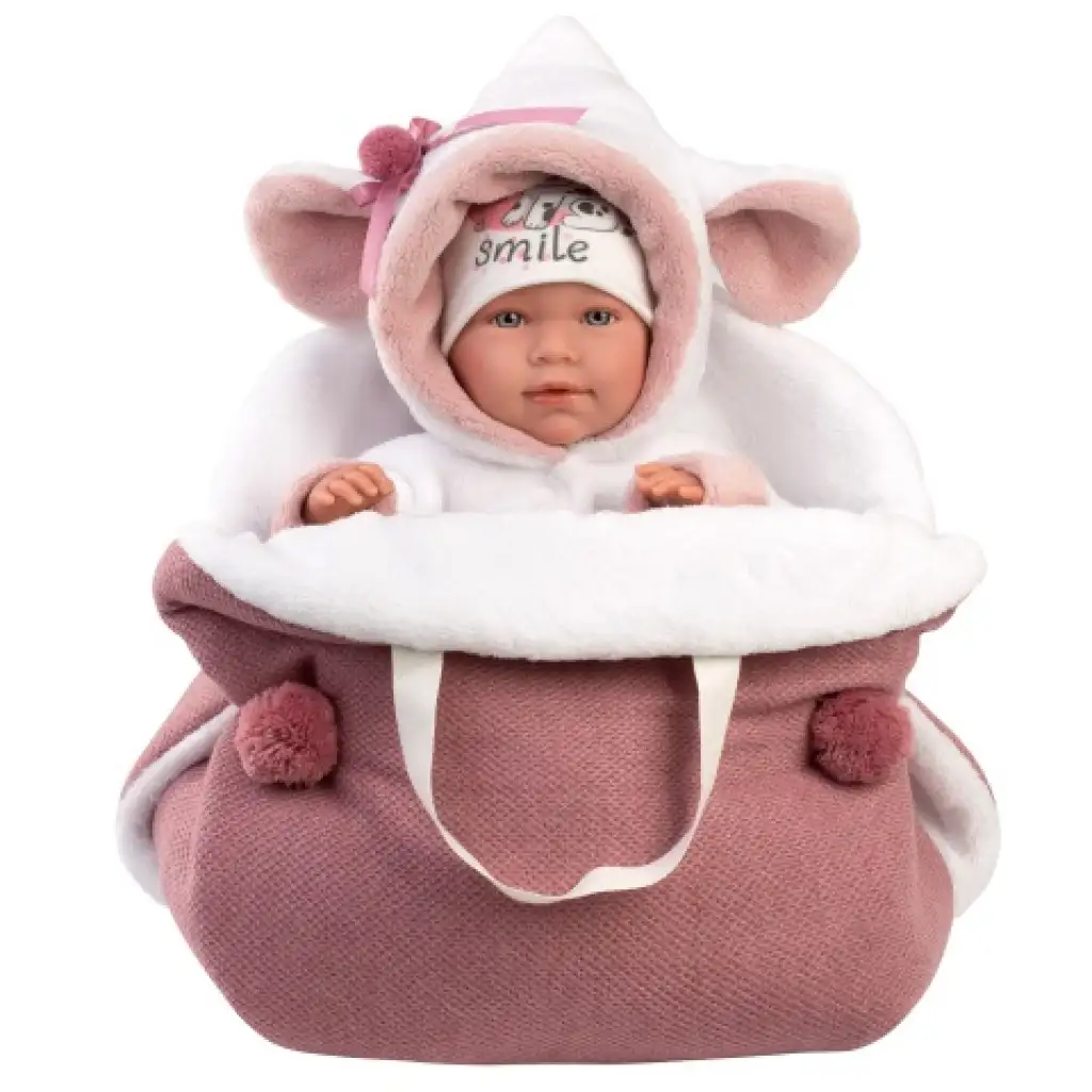 Llorens: Mimi Llorana 42cm-es síró újszülött baba hordozóval kép 2