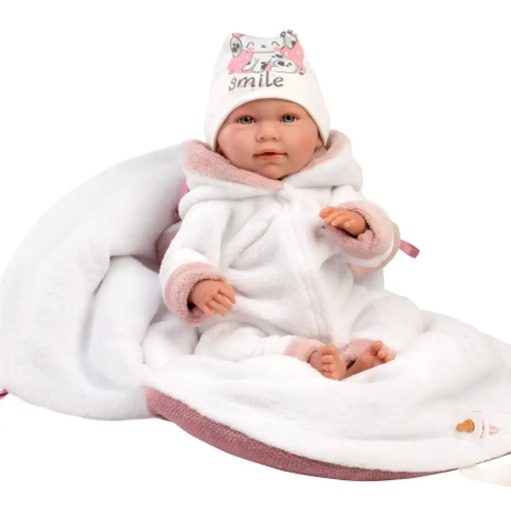 Llorens: Mimi Llorana 42cm-es síró újszülött baba hordozóval kép 3