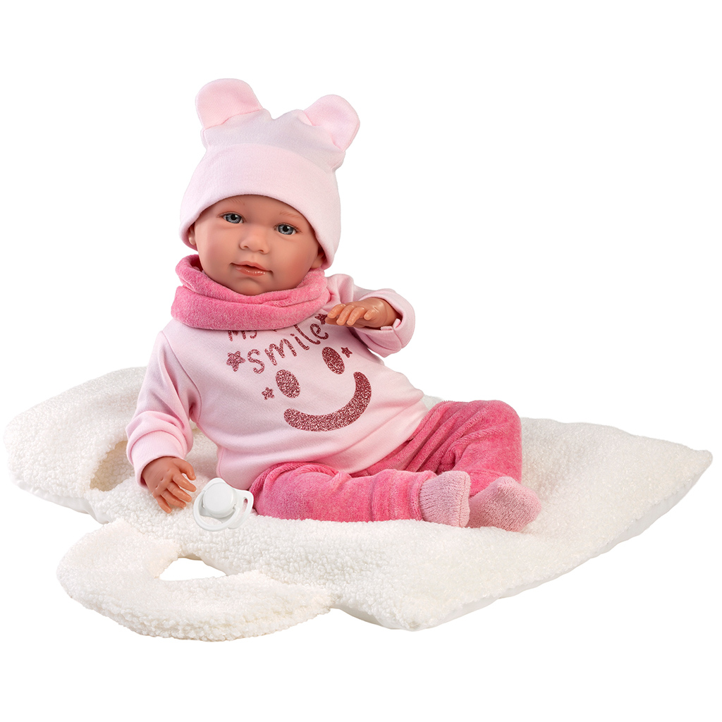 Llorens: Mimi 42cm-es síró baba fehér hordozóval kép 2