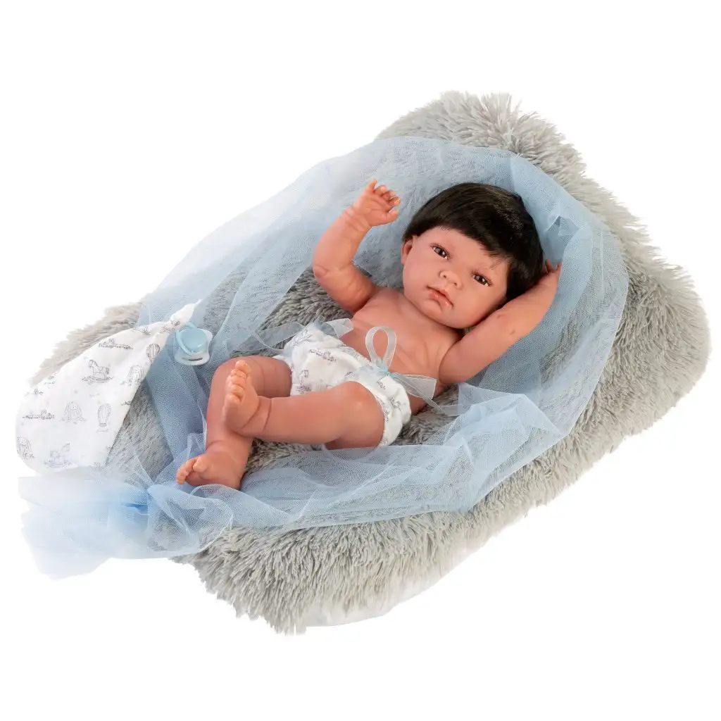 Llorens: Nico 40cm-es baba szőrös szürke párnával