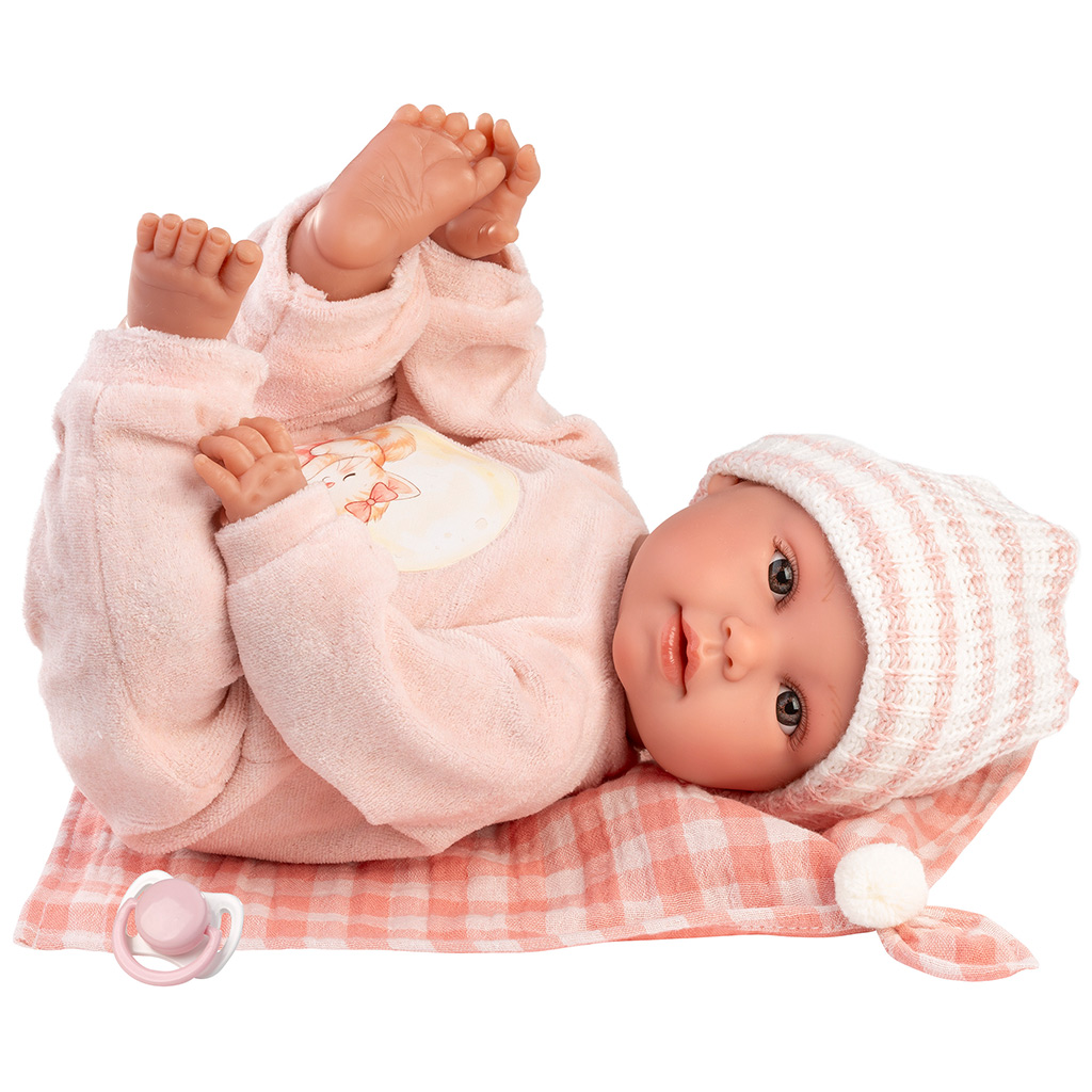 Llorens: Olivia 38cm-es síró baba kockás takaróval kép 2